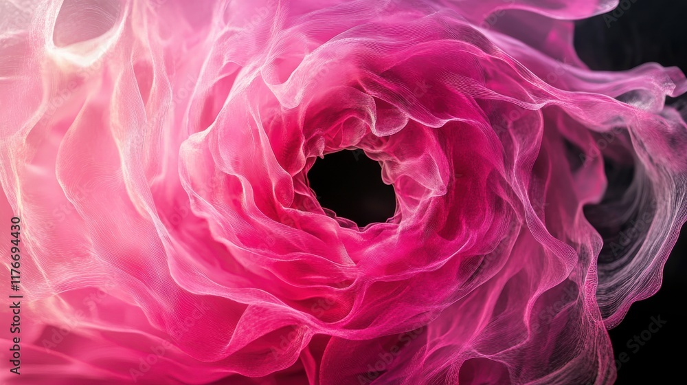Poster vibrant pink fabric swirling in an ethereal pattern, creating a sense of depth and fluidity.