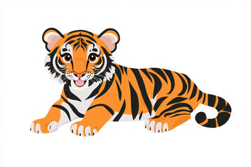 Obraz premium Cute cartoon tiger with orange and black stripes, playful expression
