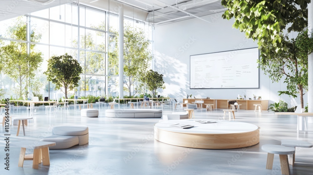 Poster collaborative learning space with customer feedback integration in modern architecture open environm