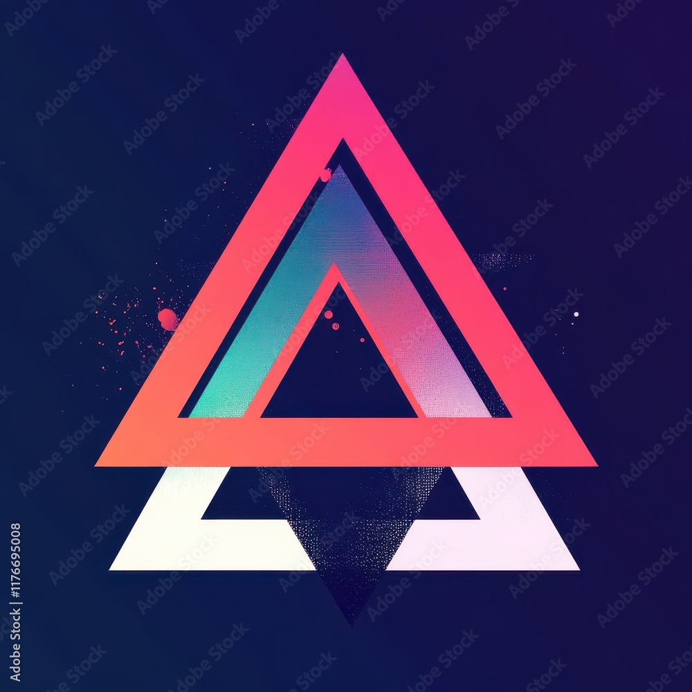 Poster colorful geometric design featuring layered triangles with gradients and textured backgrounds.
