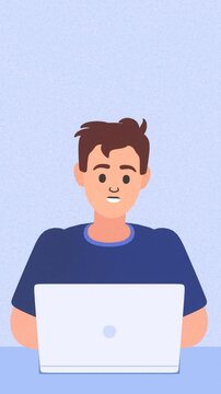 2d animation of man working at laptop, freelance, browse internet