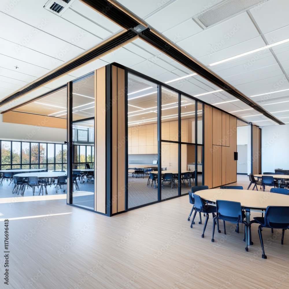 Poster innovative collaborative learning space with movable walls for ada compliance modern classroom desig