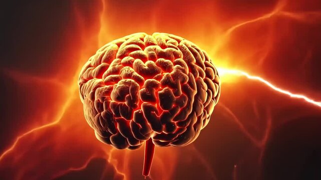 Fiery Brain Exploding with Electrical Energy and Sparks
