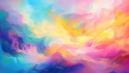 Obraz premium abstract artwork showcasing soft pastel hues that blend seamlessly to create a dreamy, ethereal atmosphere. The textured brushstrokes of pink, yellow, blue, and purple form a fluid, modern decor