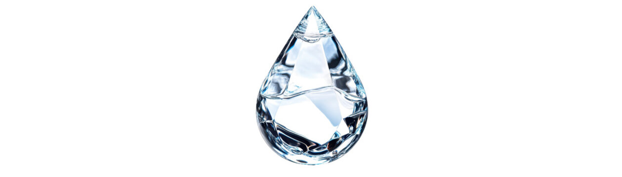 A crystal clear water droplet reflecting light beautifully. transparent background
