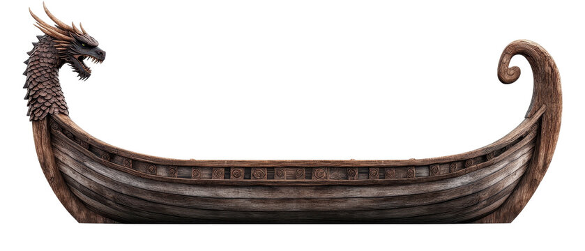 A detailed dragonheaded Viking ship with elegant design. transparent background