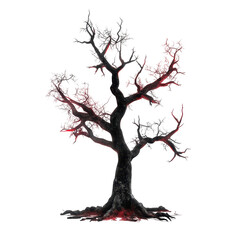 A striking dark tree with red foliage. transparent background