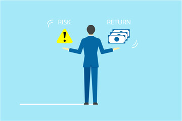 リスクとリターンのバランスを考えるスーツを着た男性のイラスト