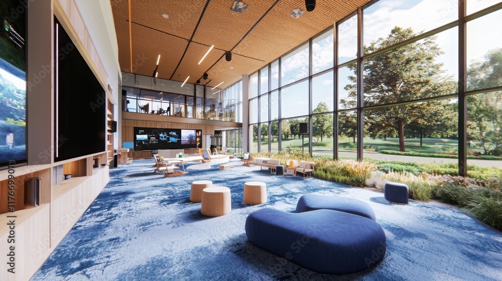 Poster collaborative learning space with virtual events modern workspace online education bright environmen