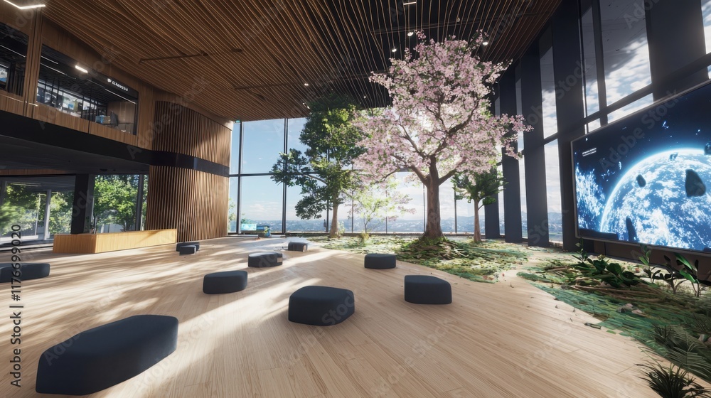 Aufkleber innovative collaborative learning space with virtual events modern architecture interior design brig