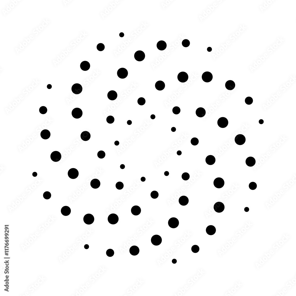 Poster halftone dotted speed lines circle. geometric art in circle form. round swirl movement symbol. halft