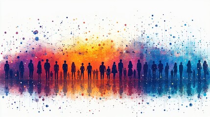 Fototapeta premium A colorful silhouette of people against a vibrant, abstract background.