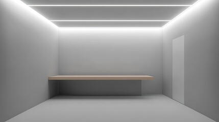 Fototapeta premium A simple and elegant Zoom room featuring light gray walls, a desk, and minimal decor