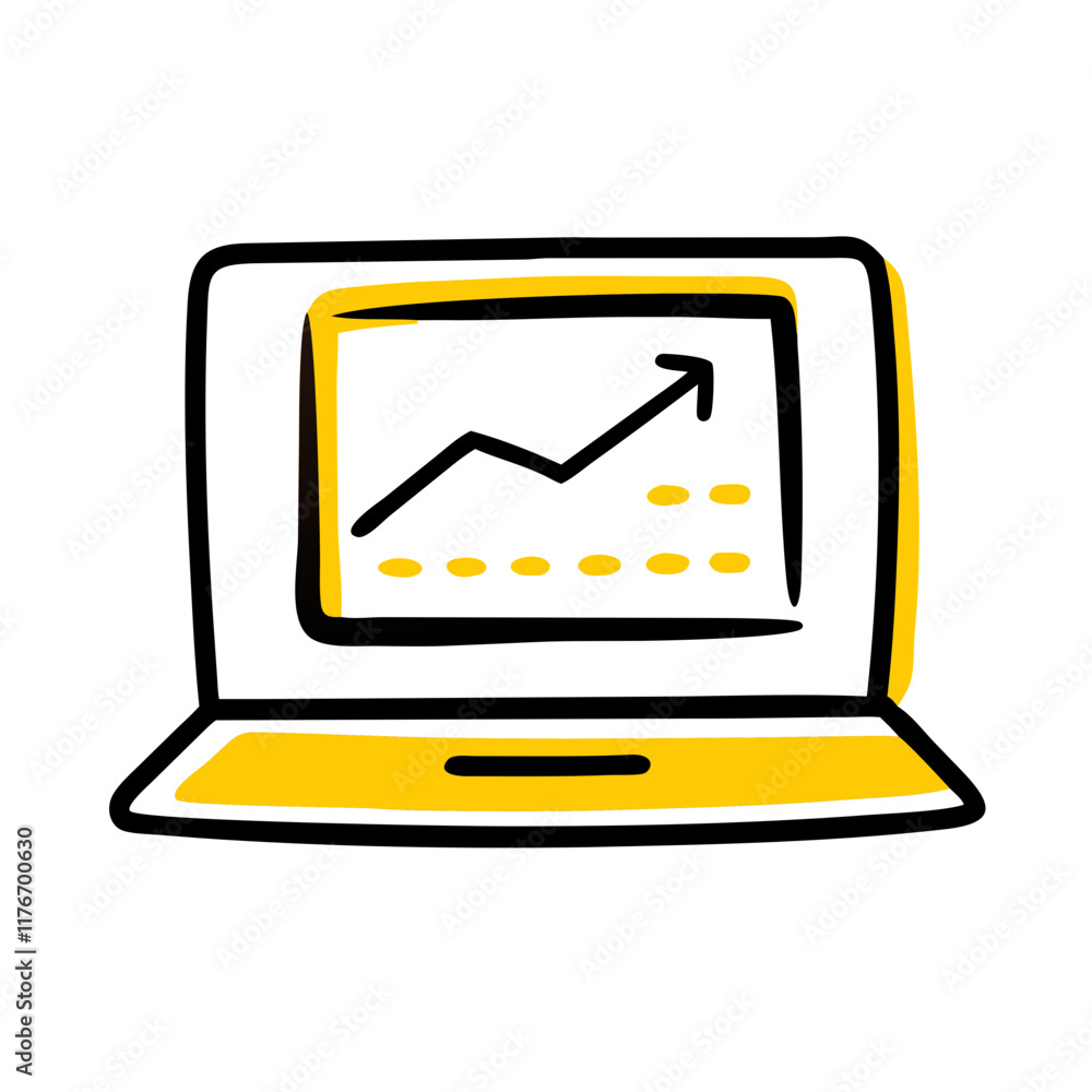 Aufkleber notebook screen showing a graph with an up arrow symbolizing growth, success and positive trends.vec