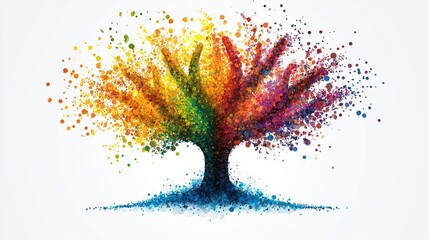 A vibrant, abstract tree symbolizing growth and creativity through colorful dots.