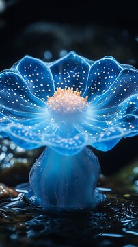 Enchanting Underwater Bloom Glowing Petals Mystical Ocean Beauty Vibrant Colors Photo
