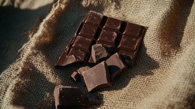 Artisanal chocolate on burlap with space for branding message