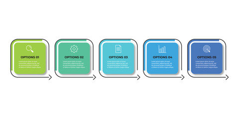 Business infographic thin line process with square template design with icons and 5 options or steps. Vector illustration.