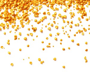 HD microscopy image of golden pollen grains isolated on a pure white background