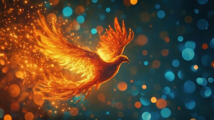 Obraz premium Fiery Phoenix Ascending: A Digital Painting of Mythical Rebirth