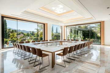 Fototapeta premium Collaborative learning space in a luxury villa private meeting room modern design serene environment wide viewpoint
