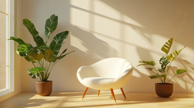 A Zoom room with contemporary furniture, decorative plants, and soft light accents