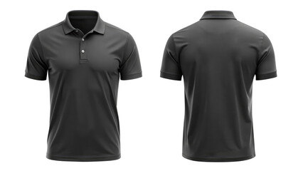 black blank polo shirt template from two sides isolated on transparent white background, clipping path