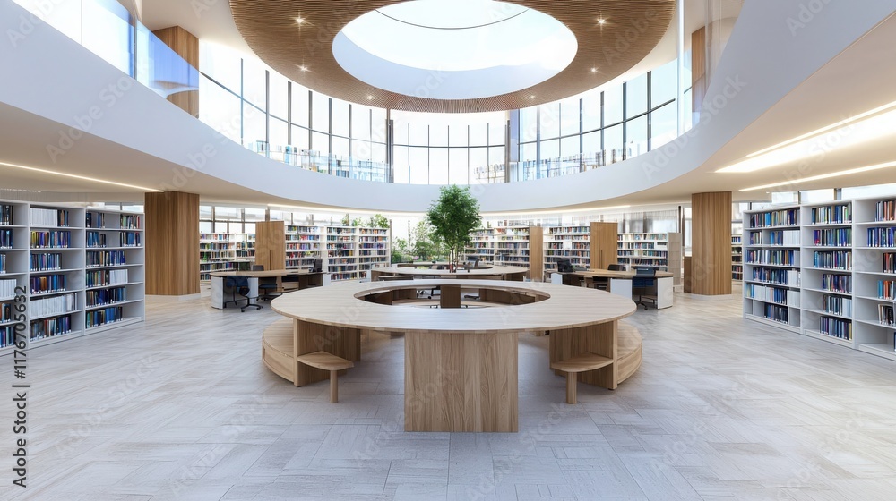 Aufkleber collaborative learning space in a modern library setting innovative design open environment bright a