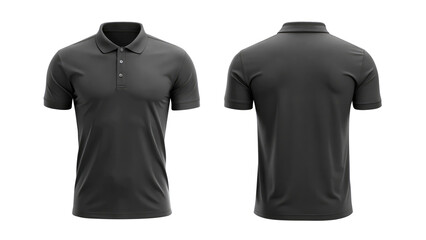 black blank polo shirt template from two sides isolated on transparent white background, clipping path