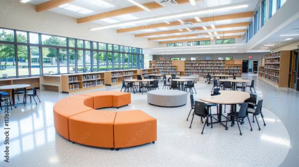 Aufkleber collaborative learning space in a modern library open concept design educational environment bright 