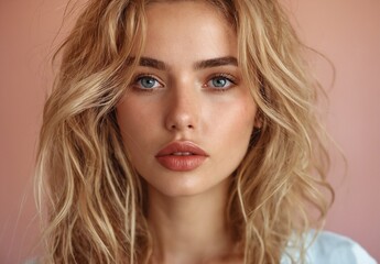Fototapeta premium Close-up portrait of a young woman with wavy blonde hair