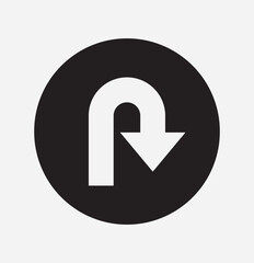 U Turn Icon Vector. Black return arrow icon, simple go back sign vector u turn shape pointer flat design pictogram vector elements for app ads web banner button ui ux interface elements illustration. 