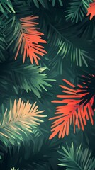 Dreamy blurred golden lights nestled in green pine branches a minimalist and festive holiday-inspired design style comic book style
