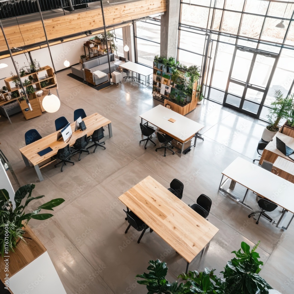 Poster collaborative learning space in startup environment modern office design open layout bright atmosphe