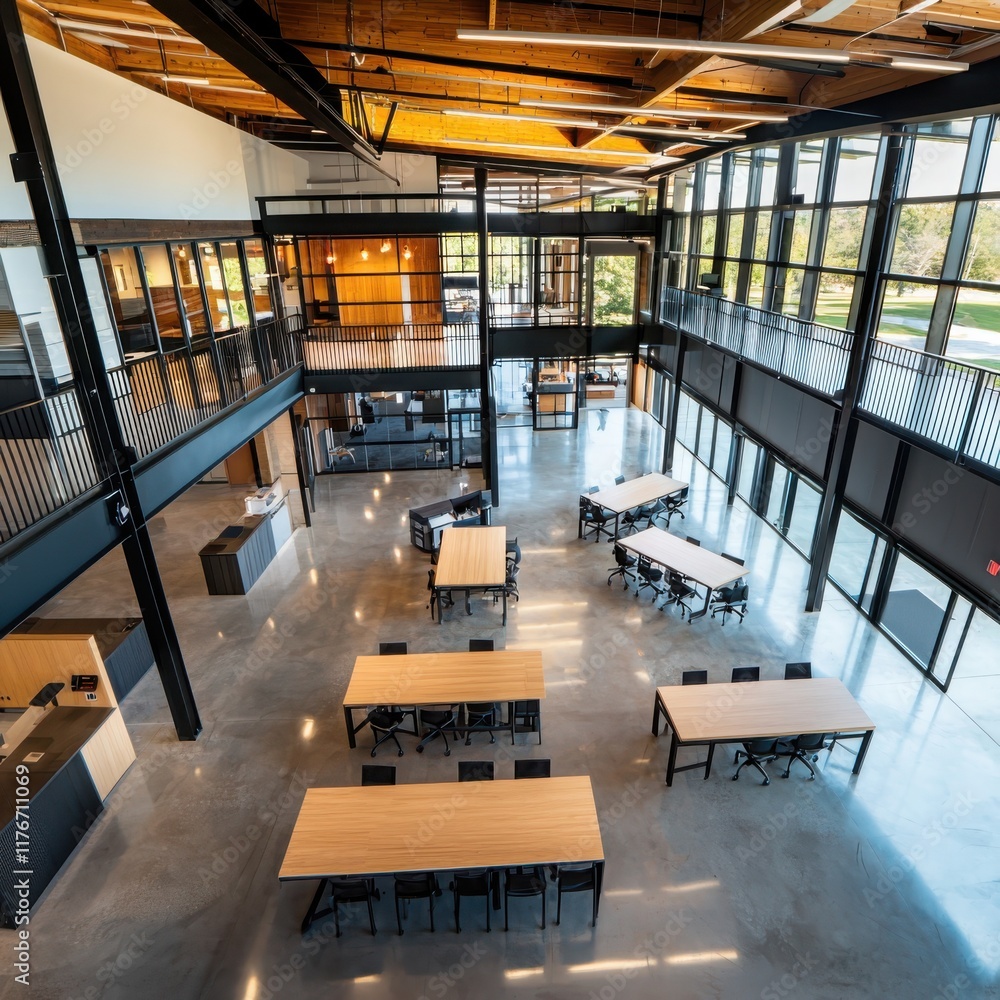 Aufkleber collaborative learning space in a startup environment modern office layout innovative design bright 