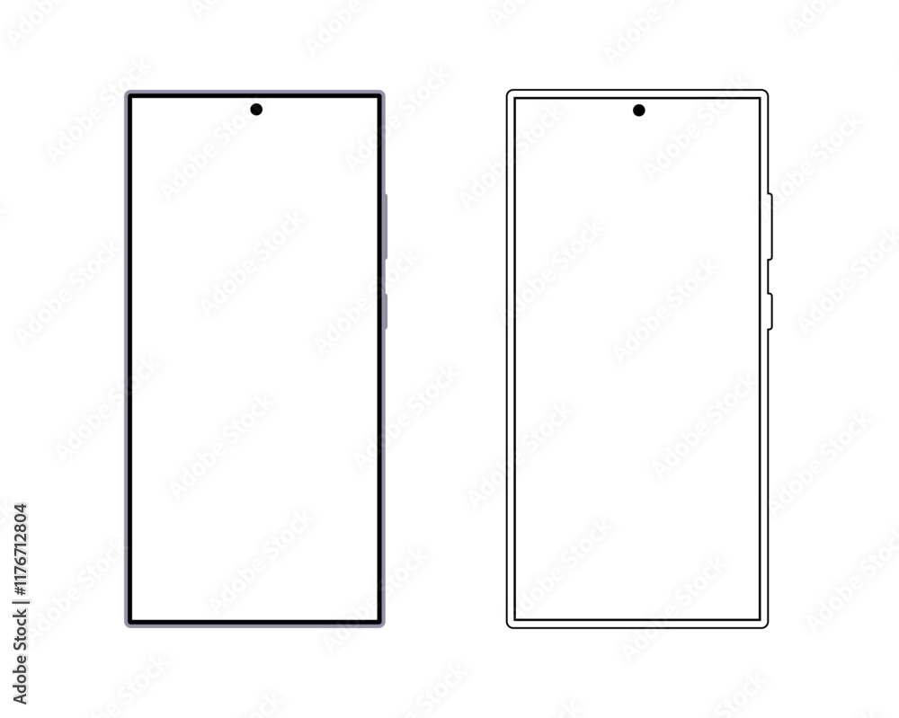 Poster smartphone mockup in outline and flat style with an isolated screen, featuring a clean vector design