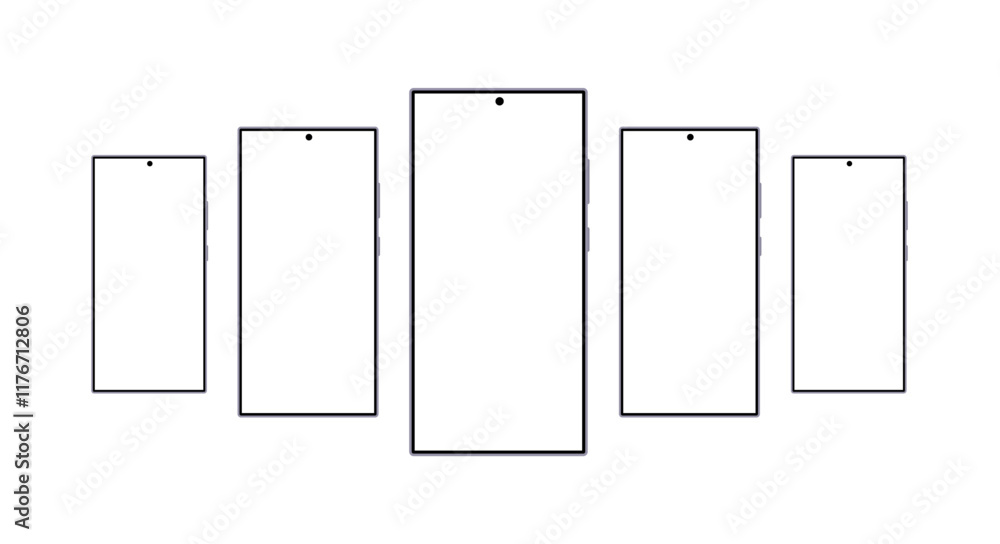 Poster smartphone mockup set with transparent screen, isolated on transparent background. mobile phone temp