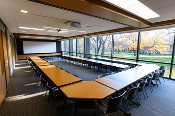 Fototapeta premium Innovative collaborative learning space for university students modern campus environment educational ad bright and spacious engaging atmosphere