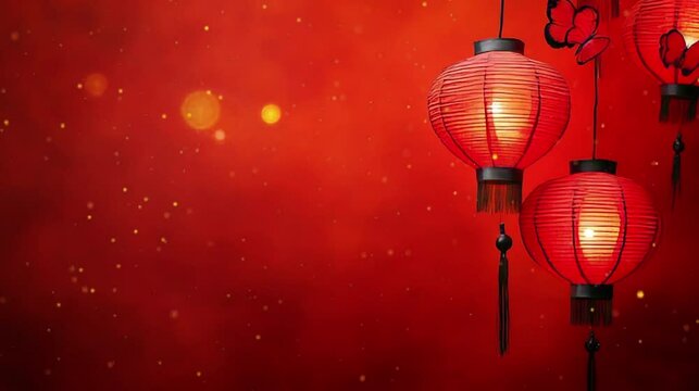 Chinese Lunar New Year lantern in red background copy space photo for greeting card, campaign, advertisement.
