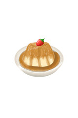 Caramel pudding with strawberry on top