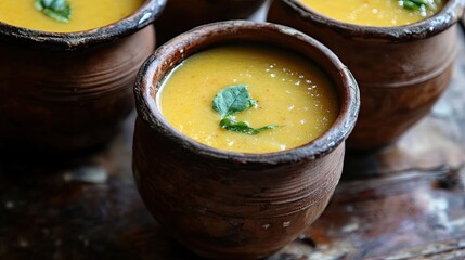 Sweet and tangy aam panna served in traditional clay glasses