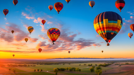 Obraz premium Celebrating Sunrise: A breathtaking display of Hot Air Balloons against the Dawn Sky