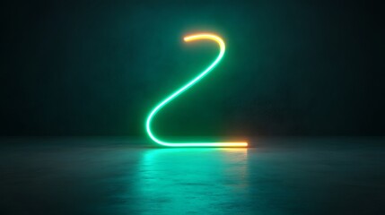 Neon Number Two Glowing In Dark Room