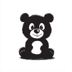 Black and White Vector Illustration of a Cute Baby Bear