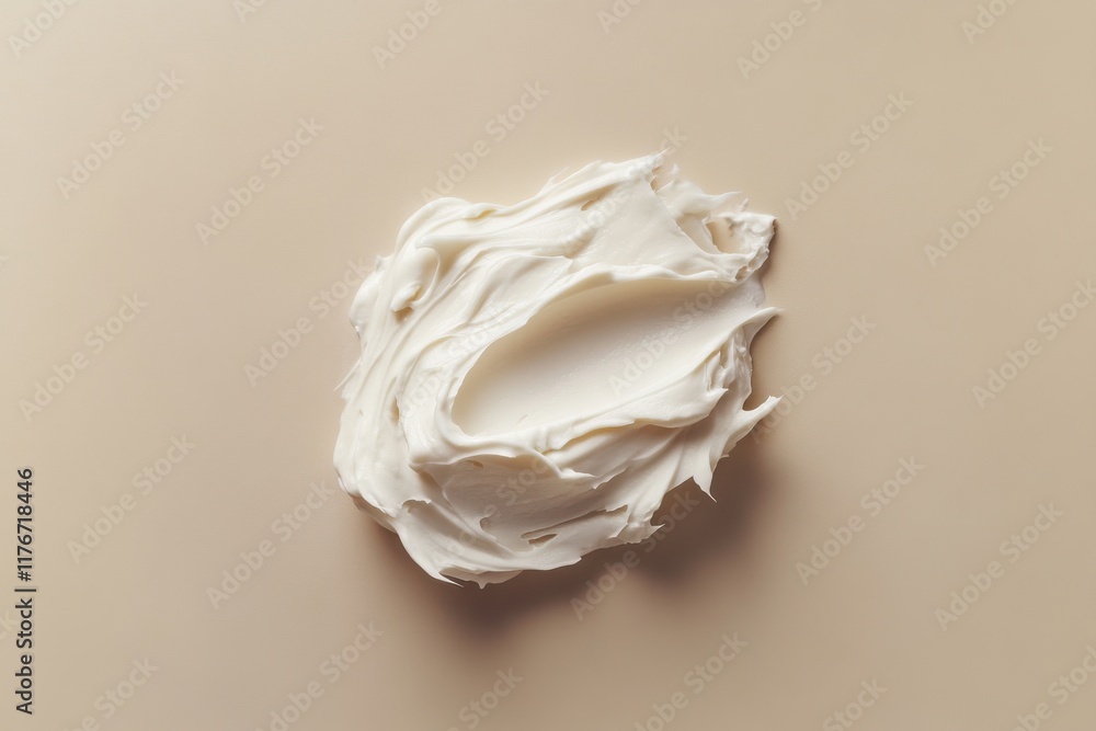 Aufkleber creamy white spread on a smooth beige background, creating a soft and inviting texture.