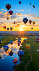 Obraz premium Celebrating Sunrise: A breathtaking display of Hot Air Balloons against the Dawn Sky