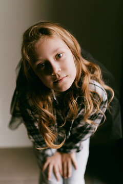 Portrait of a beautiful 12 years old girl. Close-up, studio
