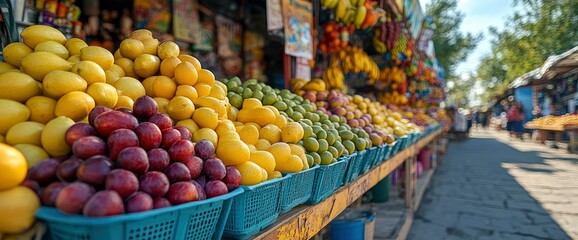 Obraz premium Vibrant Fresh Produce at a Lively Outdoor Market