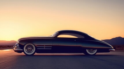 Fototapeta premium Elegant Retro Car Profile with Sunset Glow for a Timeless Look