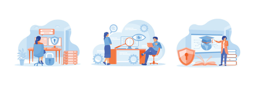 Female staff protects personal data from fraud. Attend cyber training in the work space.